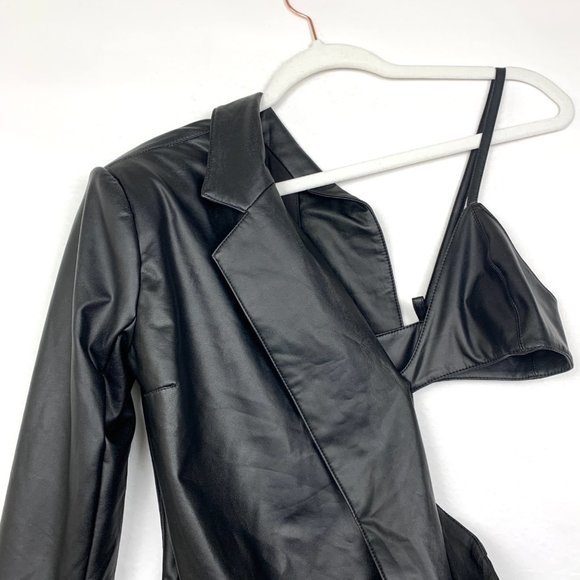 NWT Ronny Kobo X REVOLVE Sabrina Cut Out Blazer Mini Dress Leather Black - Picture 8 of 12